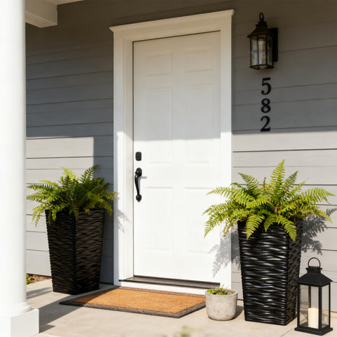Worth Garden 2-Pack black tall planter, close-up texture, premium weather-resistant material shines