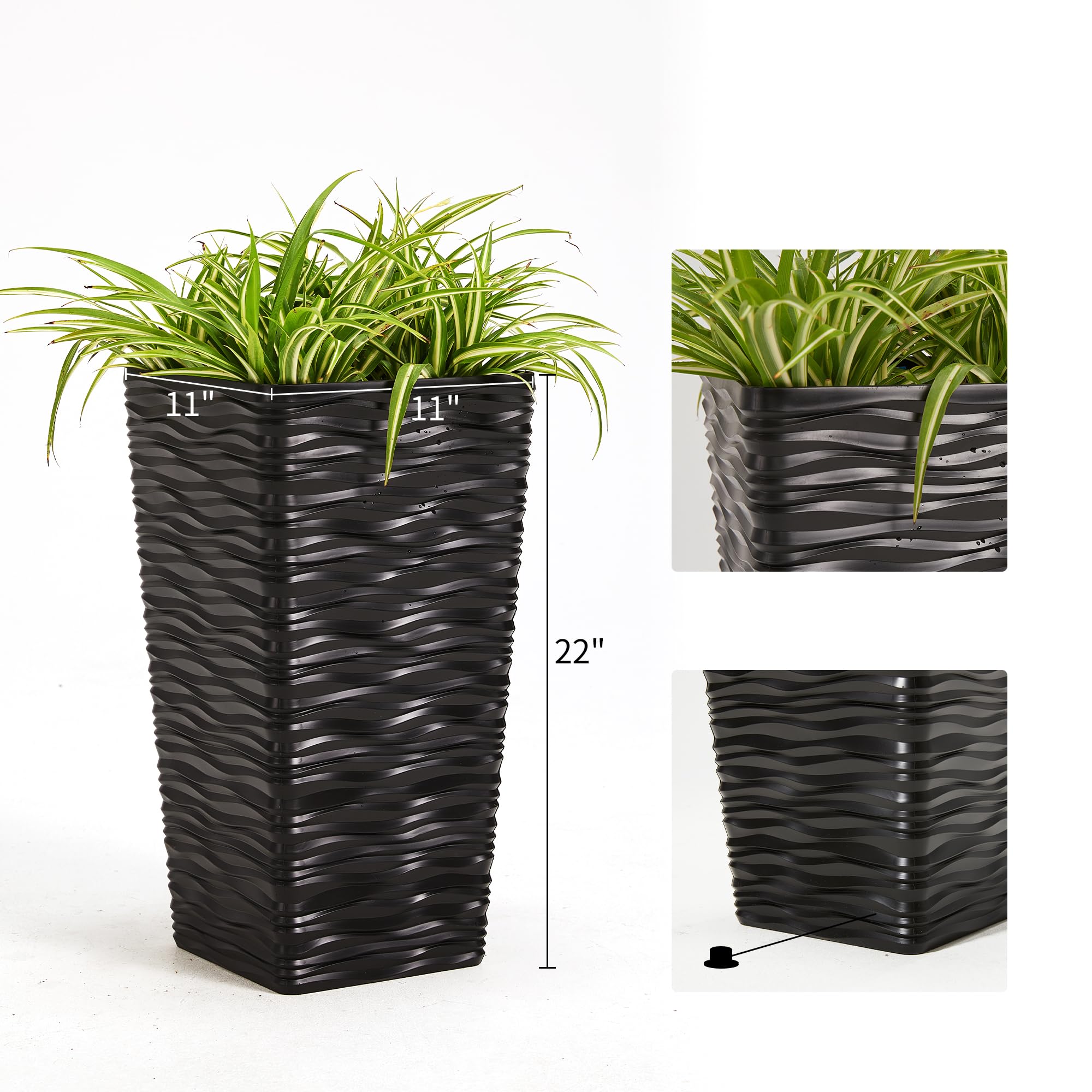 Worth Garden 2-Pack black tall planter, indoor corner styling for modern spaces