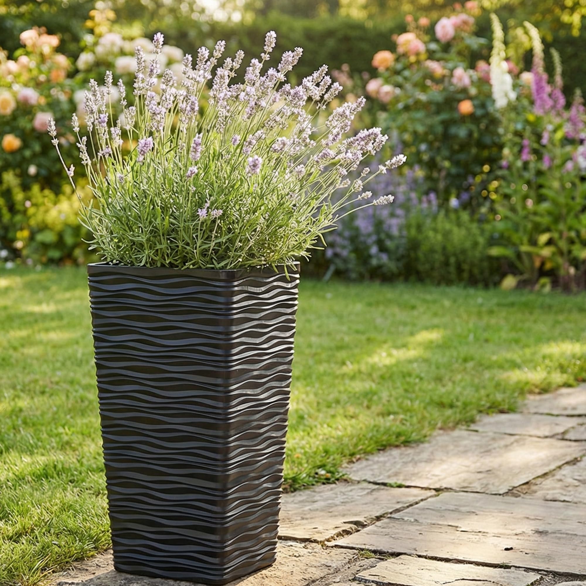 Worth Garden 2-Pack black tall planter, plant-ready interior with ample space for greenery