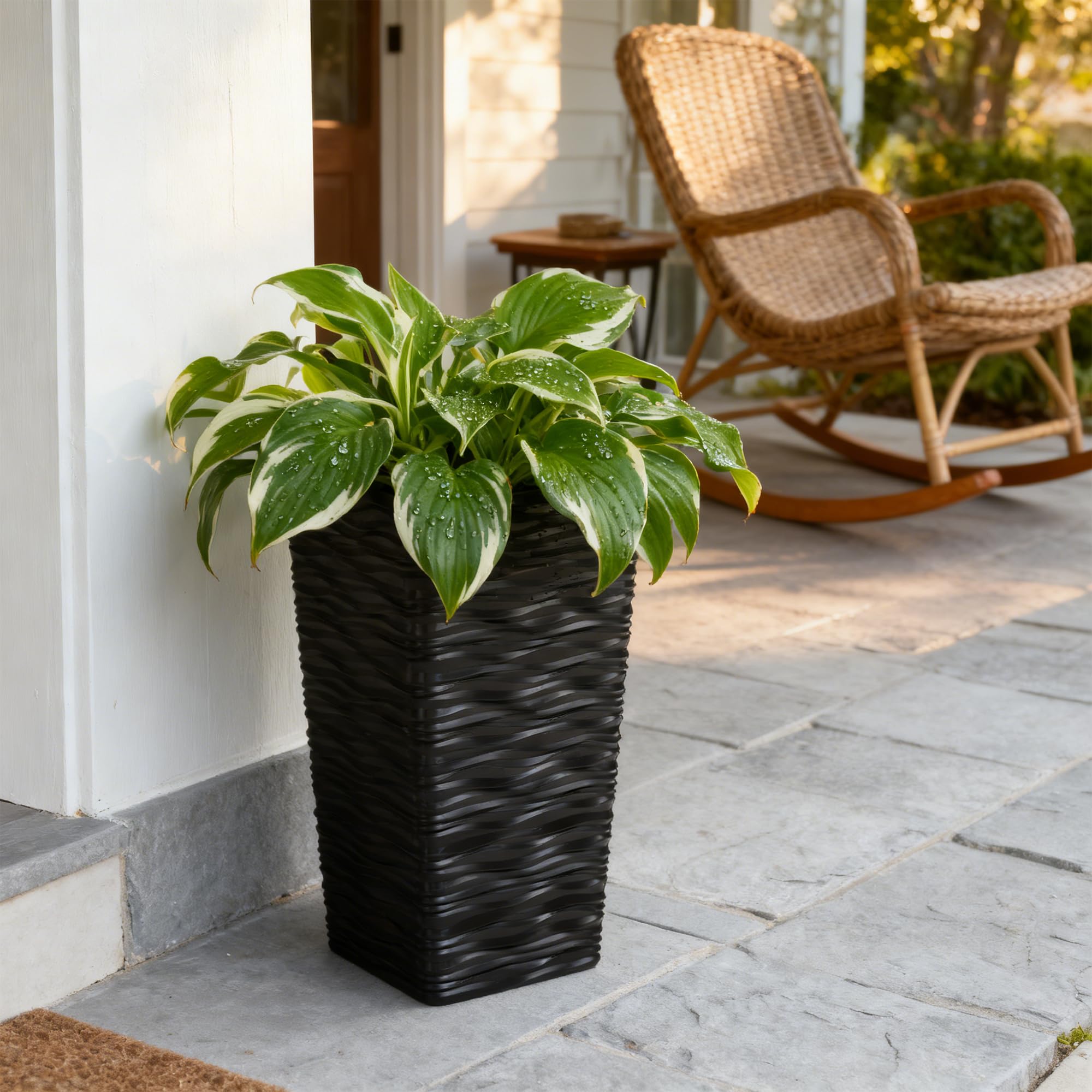 Worth Garden 2-Pack black tall planter, plug-friendly drainage option for flexibility