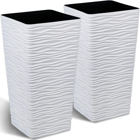 Worth Garden 22-inch square planter in white viewed from front, ideal for framing a doorway.