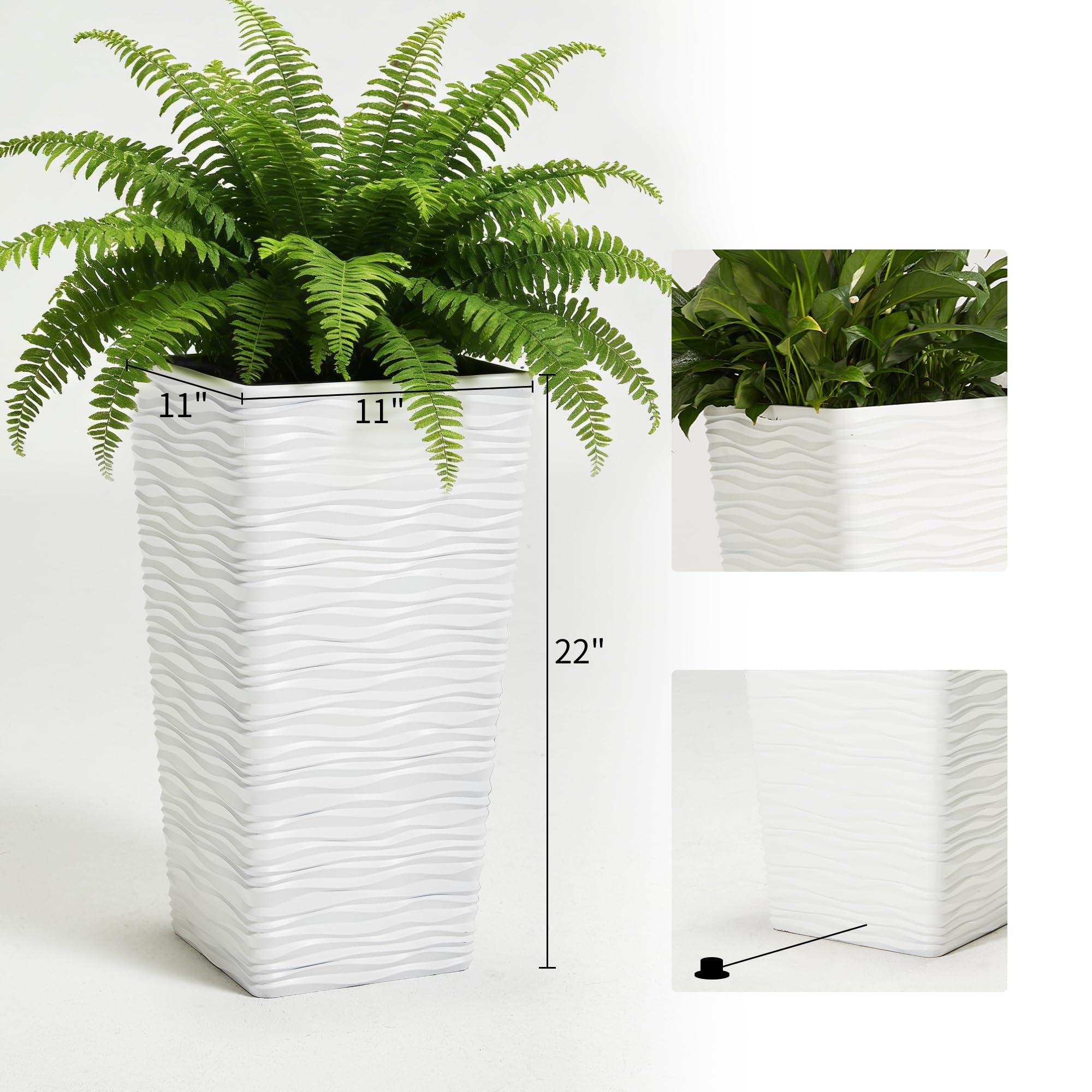 Worth Garden tall square planter in white enhances indoor decor and entranceways.