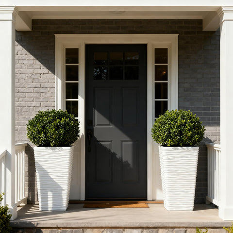 Worth Garden 22inch square planter in white suitable for outdoor use with greenery.