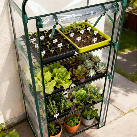 Worth Garden 4 Tier Mini Greenhouse indoors shows versatile growing space