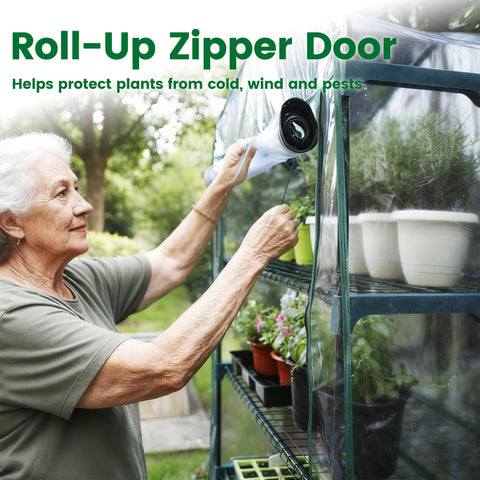 Worth Garden 4 Tier Mini Greenhouse PVC cover closeup shows weather protection
