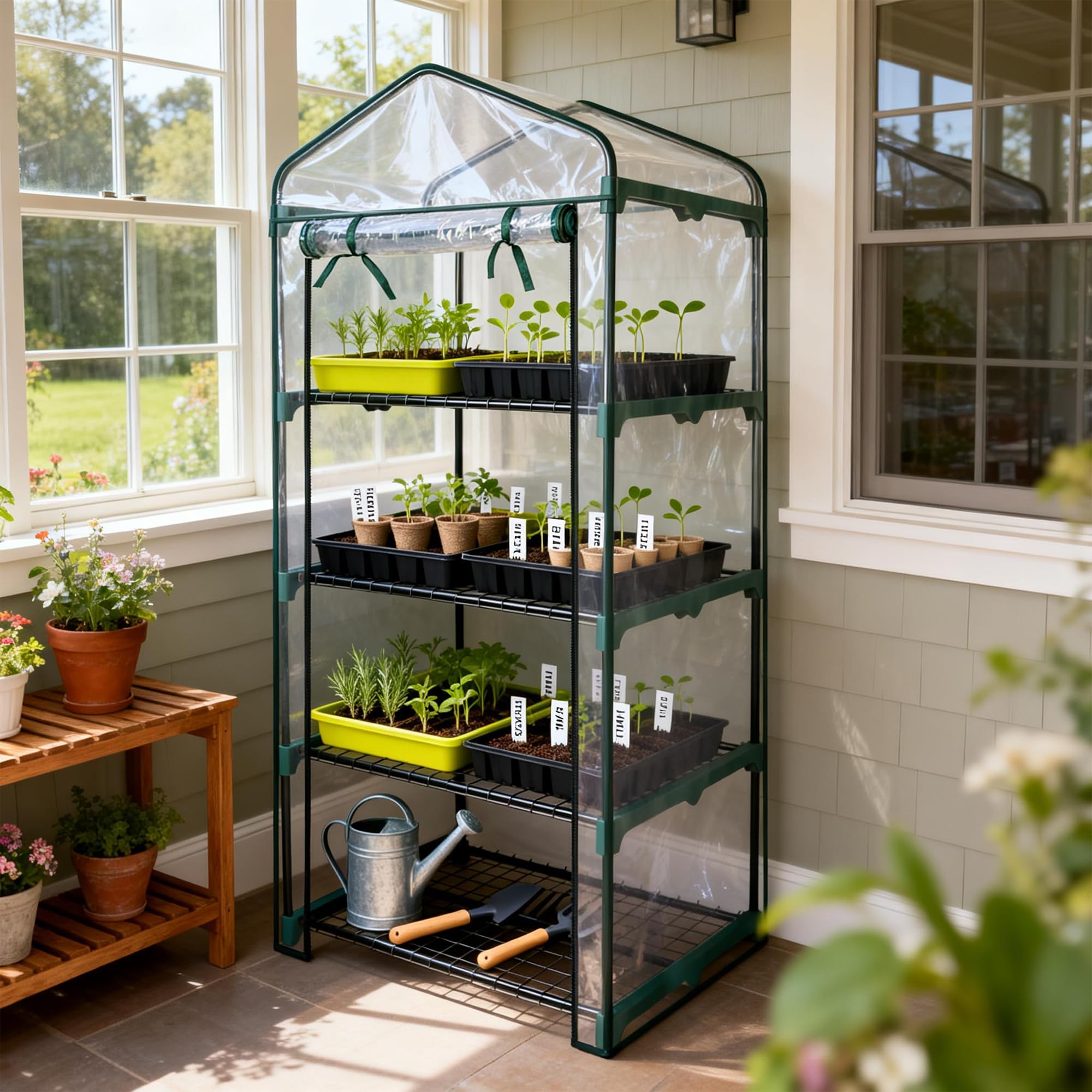 Worth Garden 4 Tier Mini Greenhouse side view highlights compact footprint for balconies