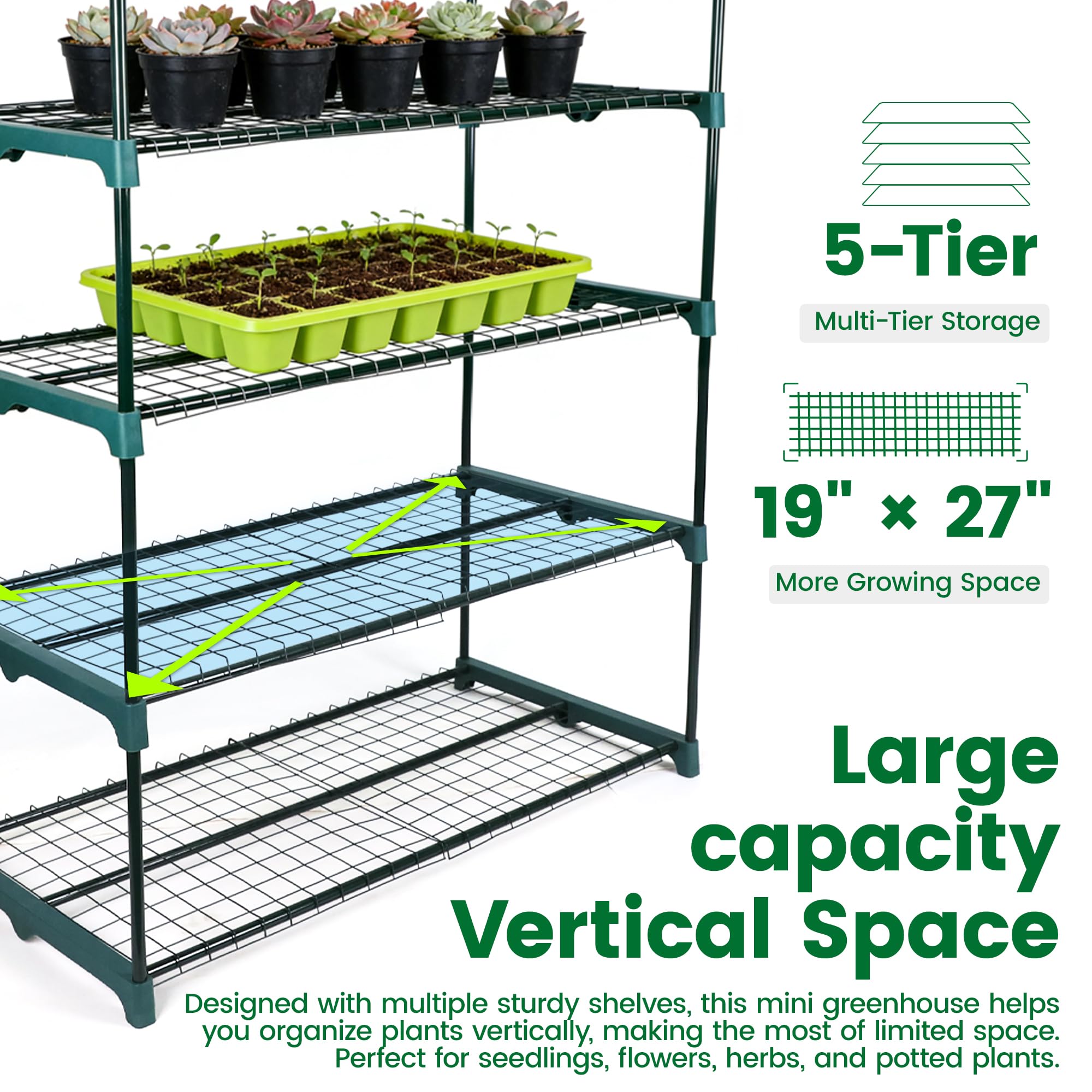 Worth Garden 5-Tier Mini Greenhouse on balcony shows compact footprint ideal for small spaces.