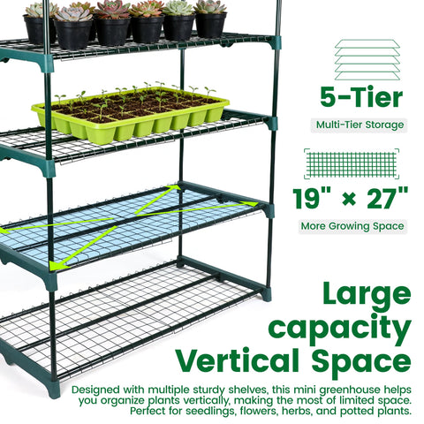 Worth Garden 5-Tier Mini Greenhouse on balcony shows compact footprint ideal for small spaces.