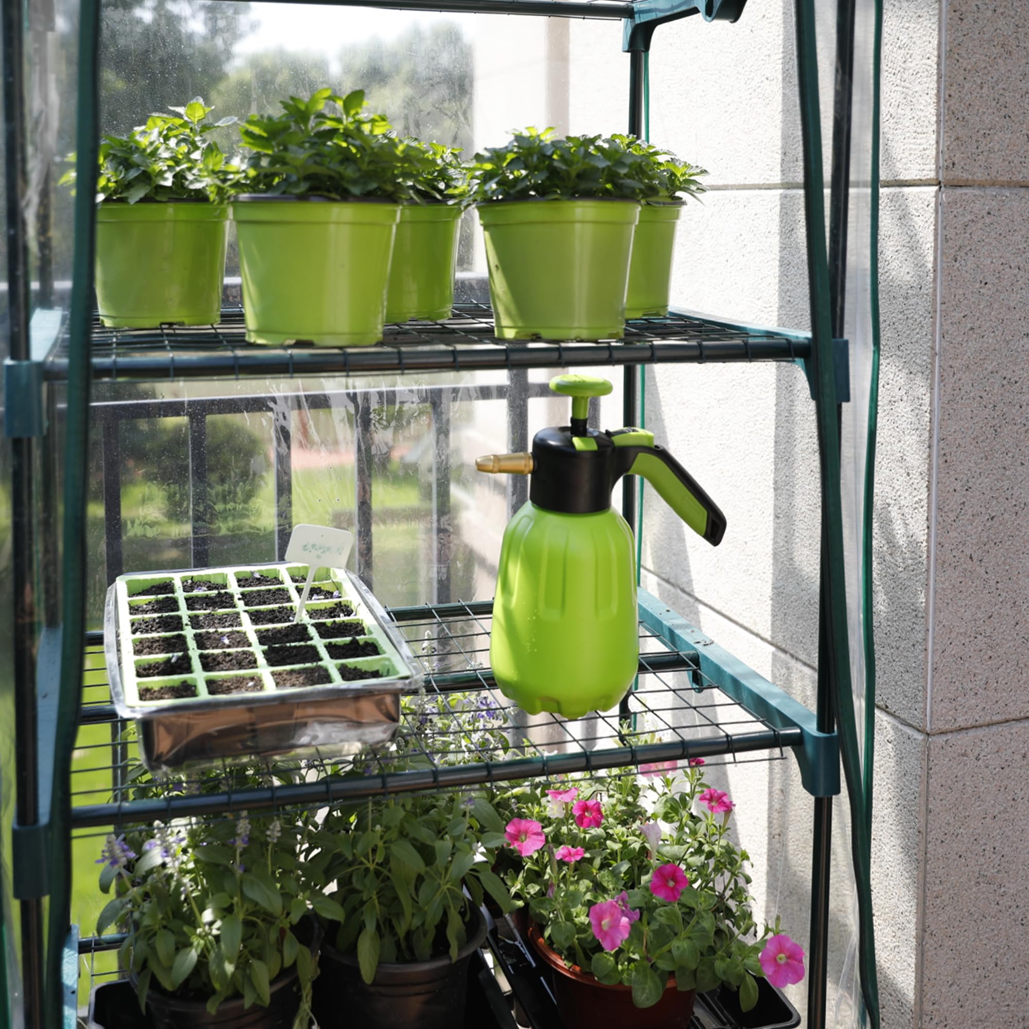 Worth Garden 5-Tier Mini Greenhouse roof-view shows clear PVC cover for light diffusion.