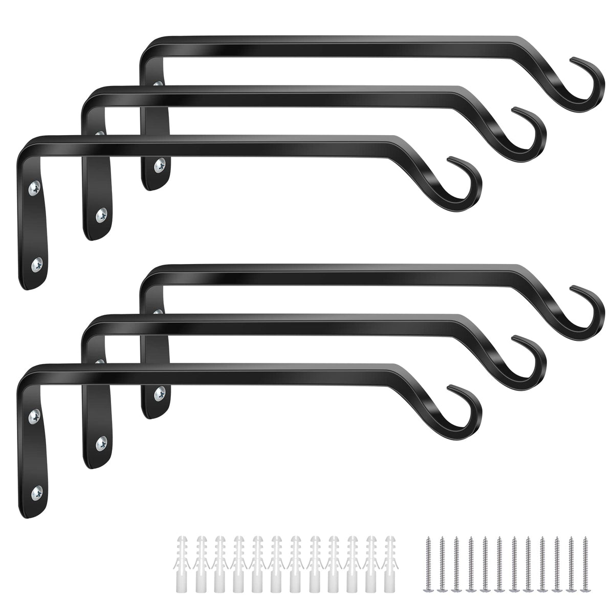 Worth Garden 6-Pack plant hanger bracket, front view, sturdy iron for outdoor use