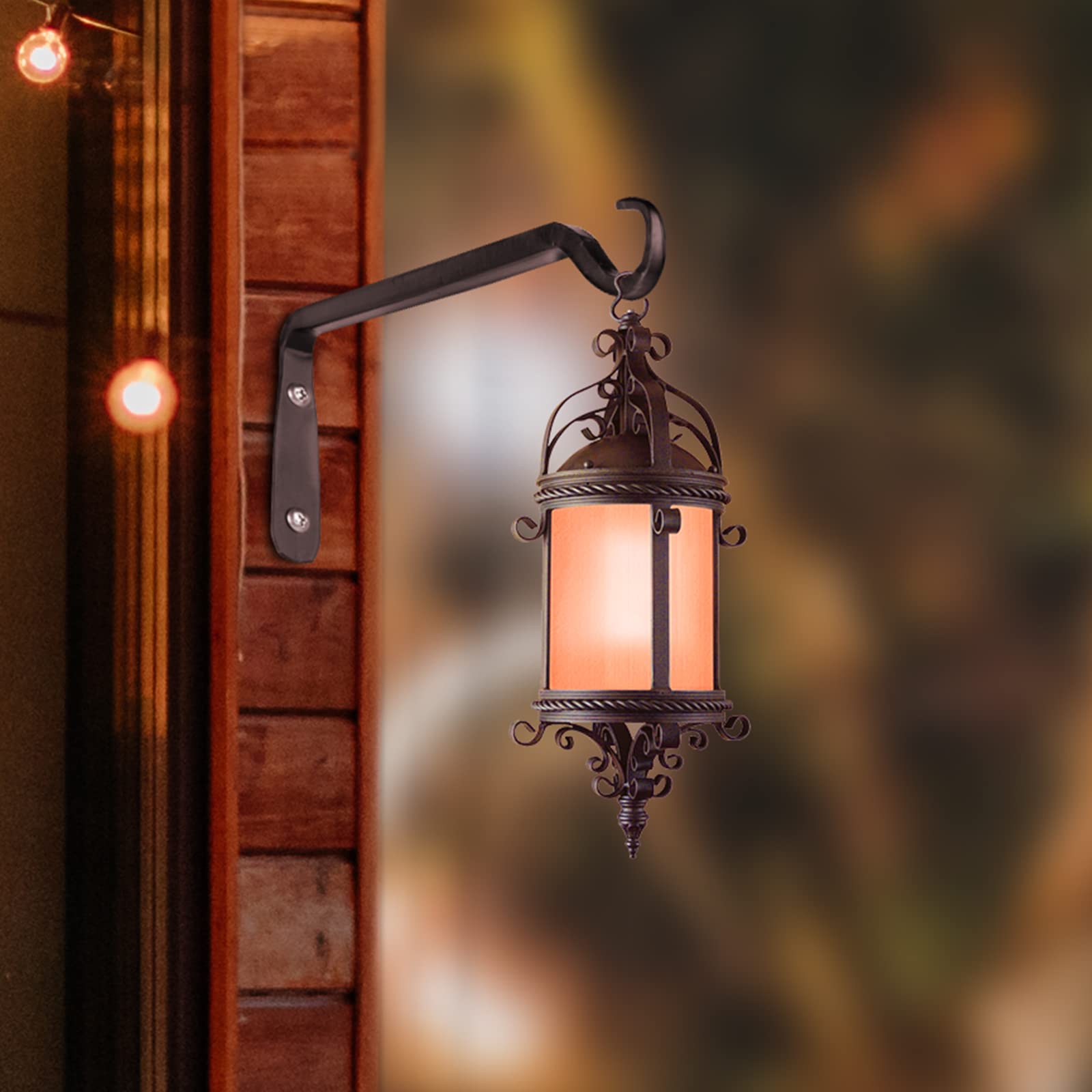 Worth Garden outdoor scene, black iron bracket on wall, multipurpose hanging solution