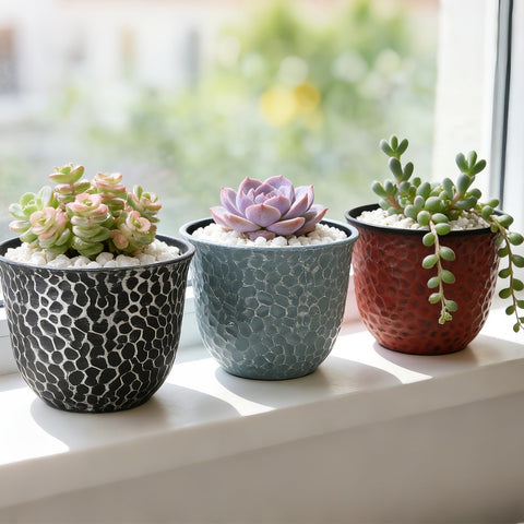 Worth Garden colorful closeup reveals durable lightweight plastic, easy to move for seasonal arrangements.