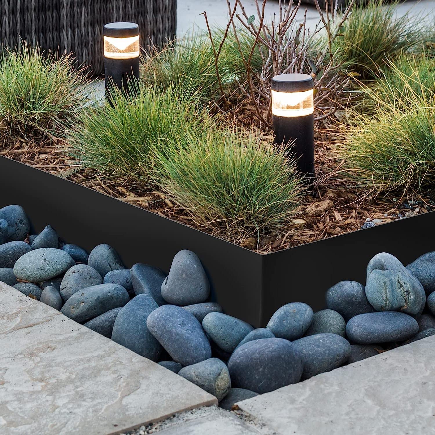 Worth Garden black powder-coated finish adds modern contrast to lawns and pathways.