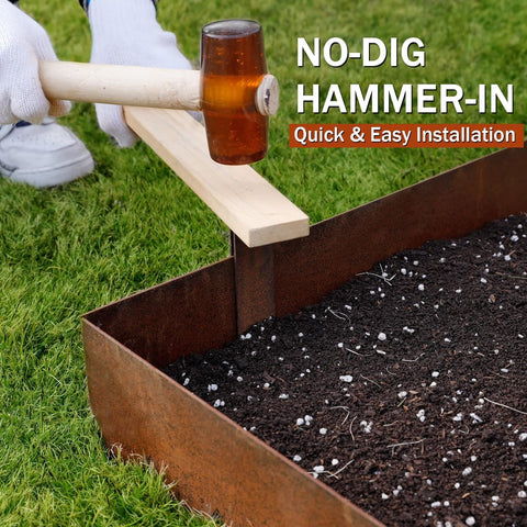 Worth Garden gloves protect hands during easy hammer-in installation.