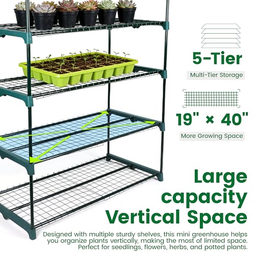 Worth Garden five-tier-shelves maximize space for growing trays.