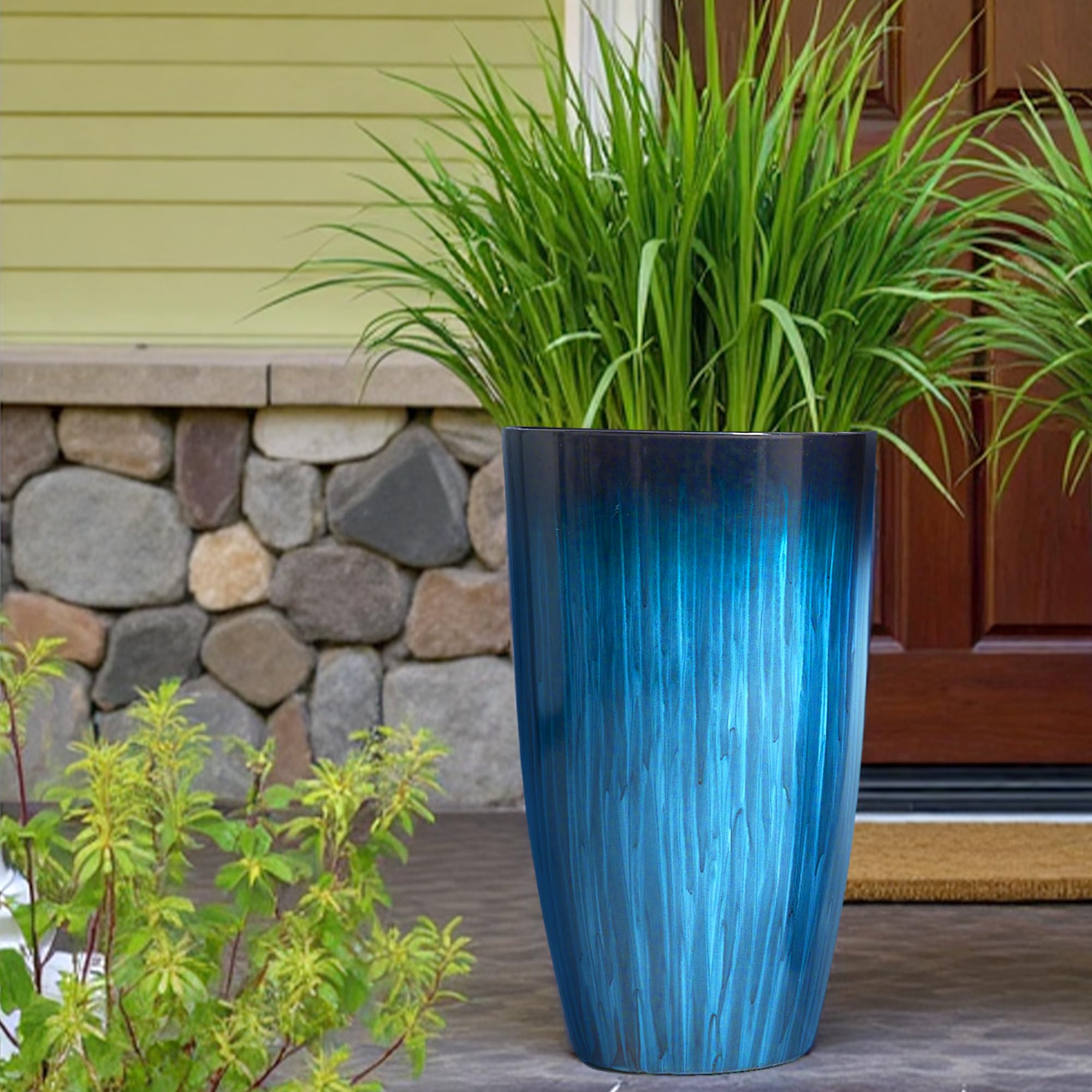 Worth Garden front porch display enhancing entryways with gradient blue elegance