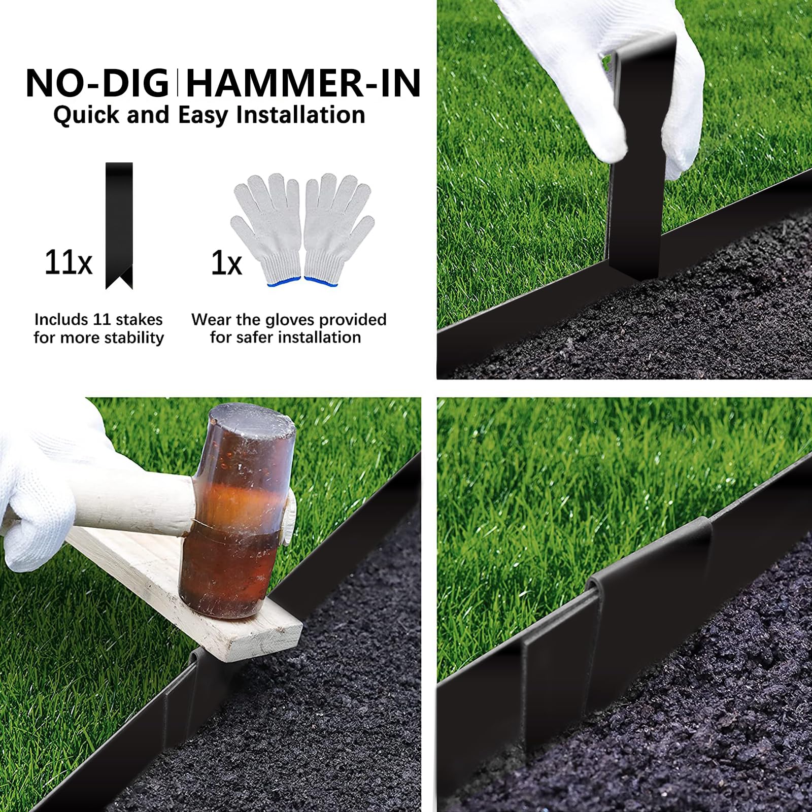 Worth Garden hammer-in edging shows teeth for easy shaping.