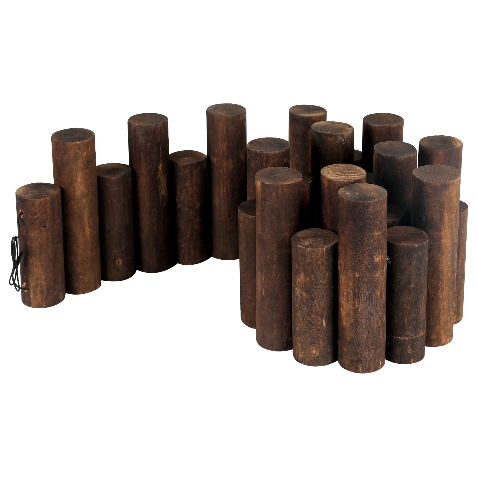 Worth Garden log rolls edging with burnt wood finish creates rustic garden borders.