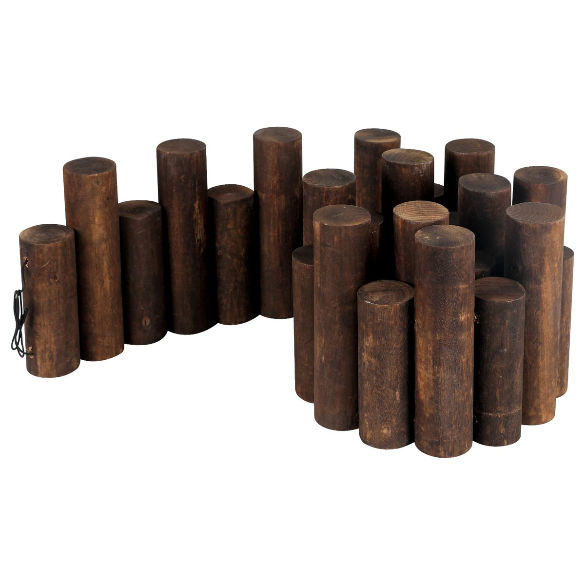Worth Garden log rolls edging with burnt wood finish creates rustic garden borders.