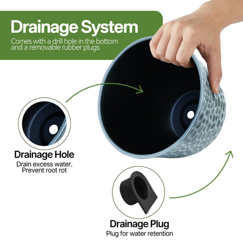 Worth Garden removable rubber plug detail emphasizes flexible water management for plant care.