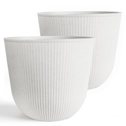 Worth garden round planter with vertical stripe texture adds contemporary style to patios.