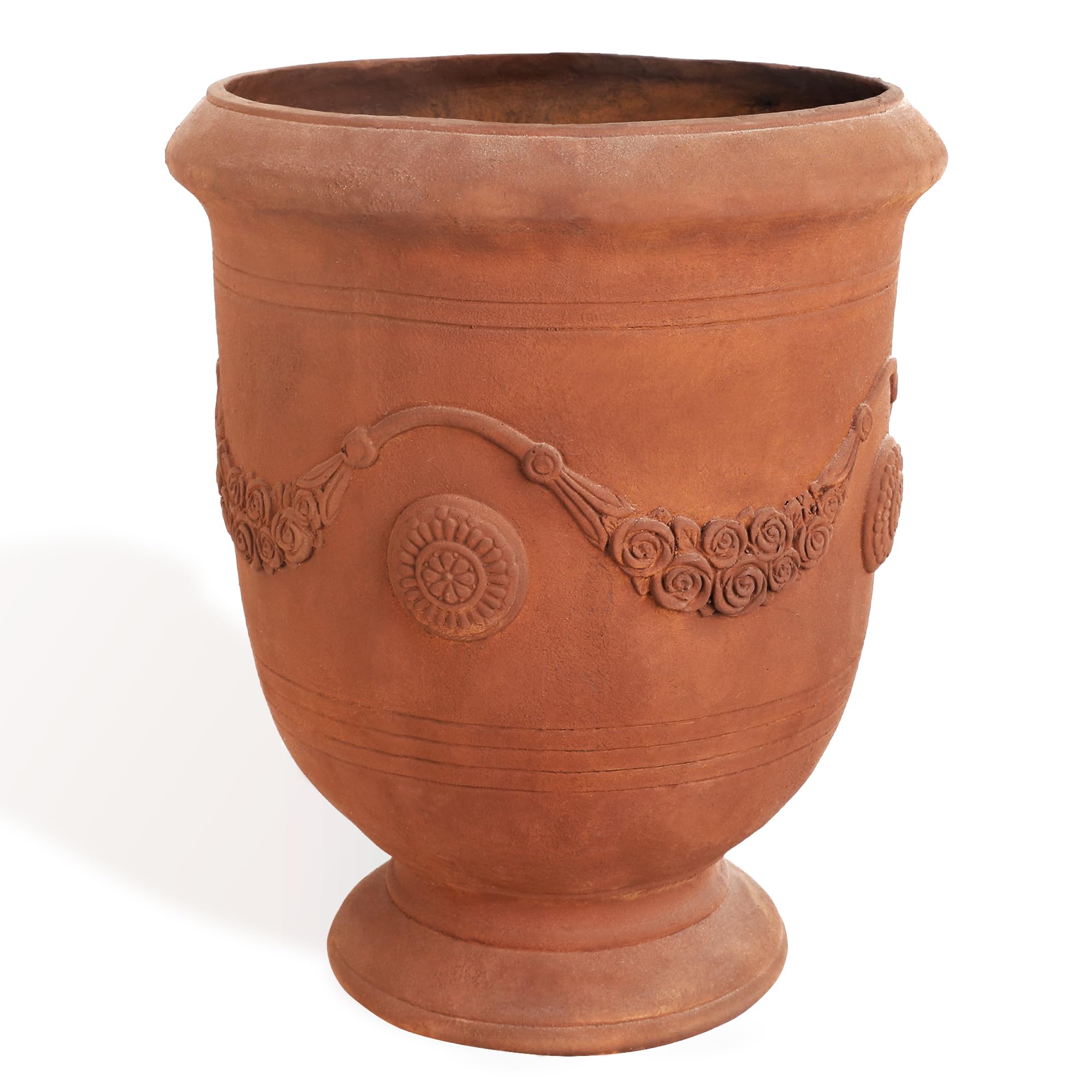 Worth Garden Urn Planter with a 14-inch diameter ideal for versatile indoor and outdoor displays.
