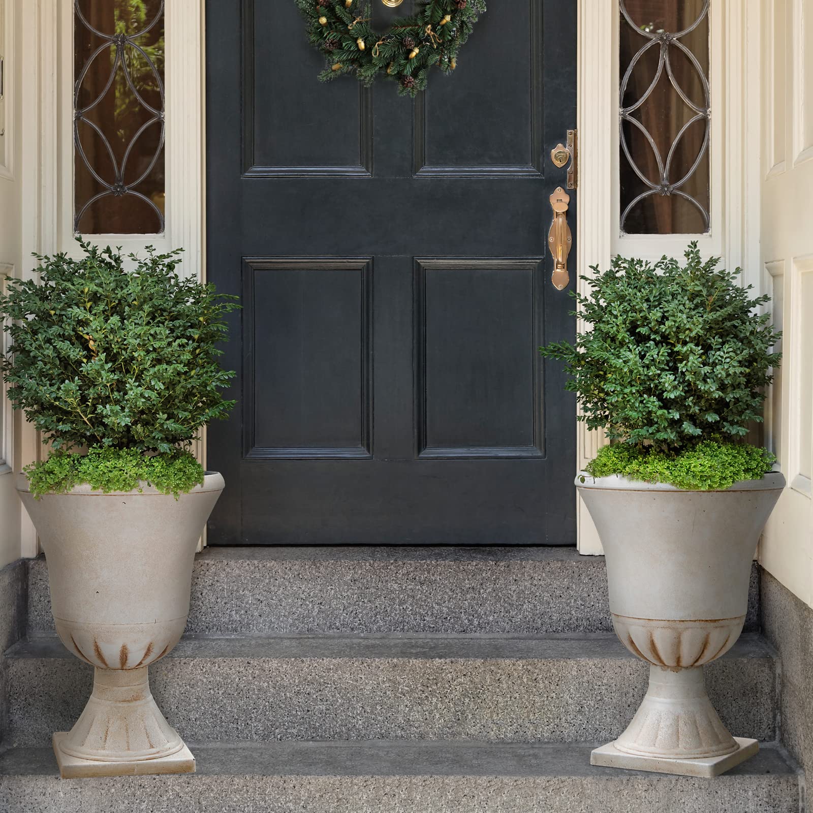 Worth Garden urn planter beige interior surface highlights smooth finish and lightweight handling.