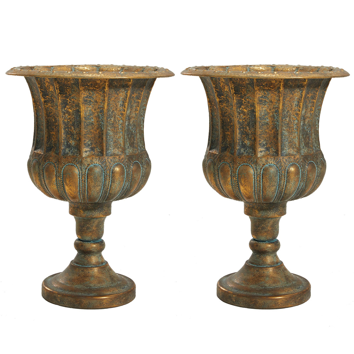 Worth Garden urn planter in bronze finish with a tall 24.5-inch silhouette.