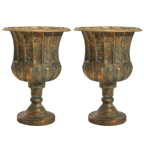 Worth Garden urn planter in bronze finish with a tall 24.5-inch silhouette.