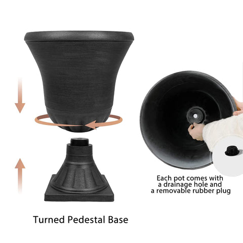 Worth Garden urn planter PP plastic texture emphasizes durability and lightweight handling.