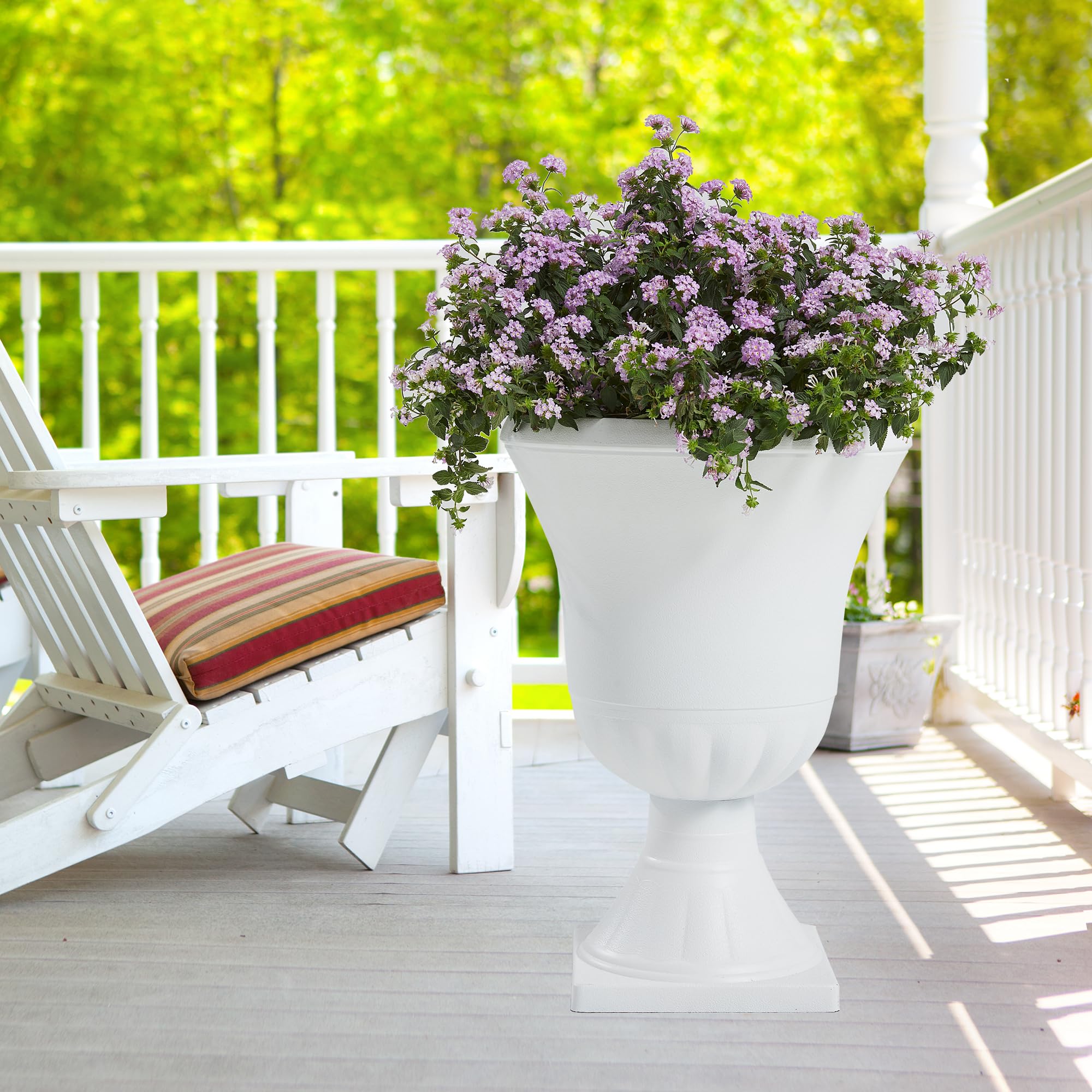 Worth Garden urn planter weather-resistant design for sun and rain.
