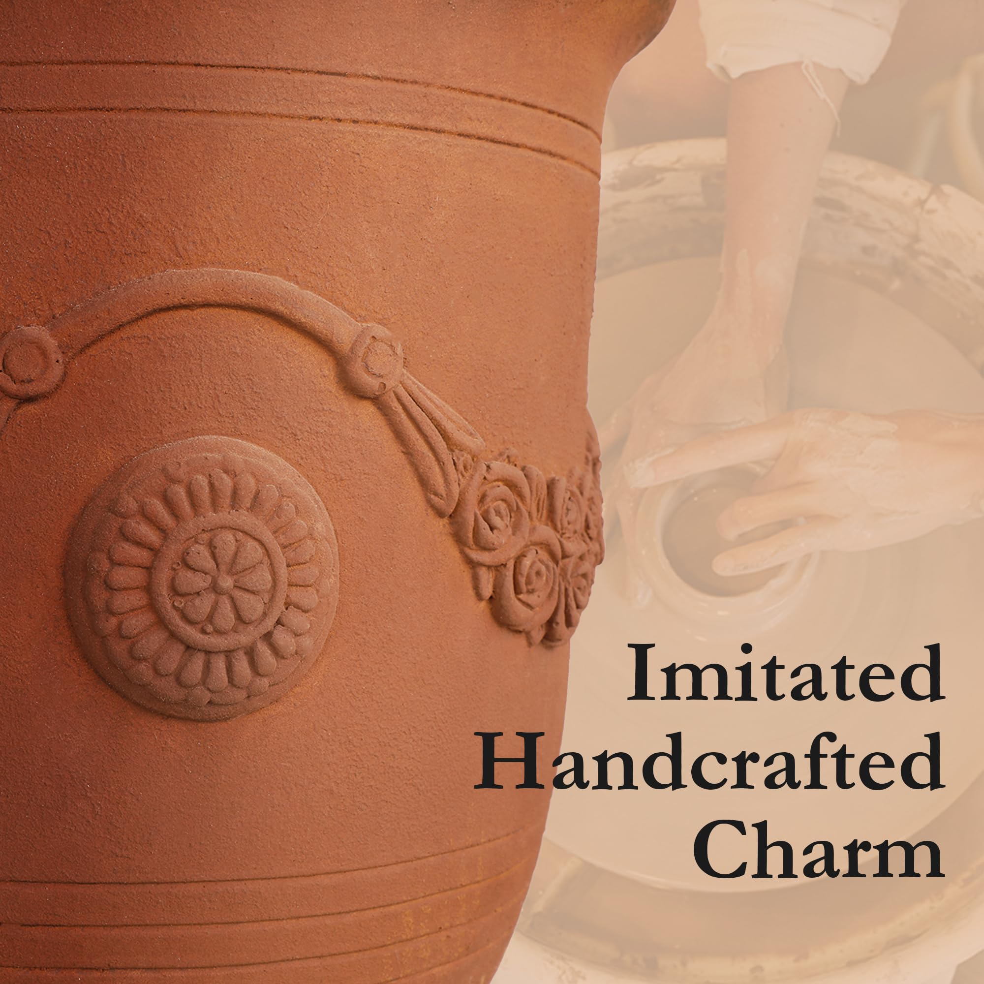 Worth Garden Urn Planter weather-resistant finish stands up to sun and rain.