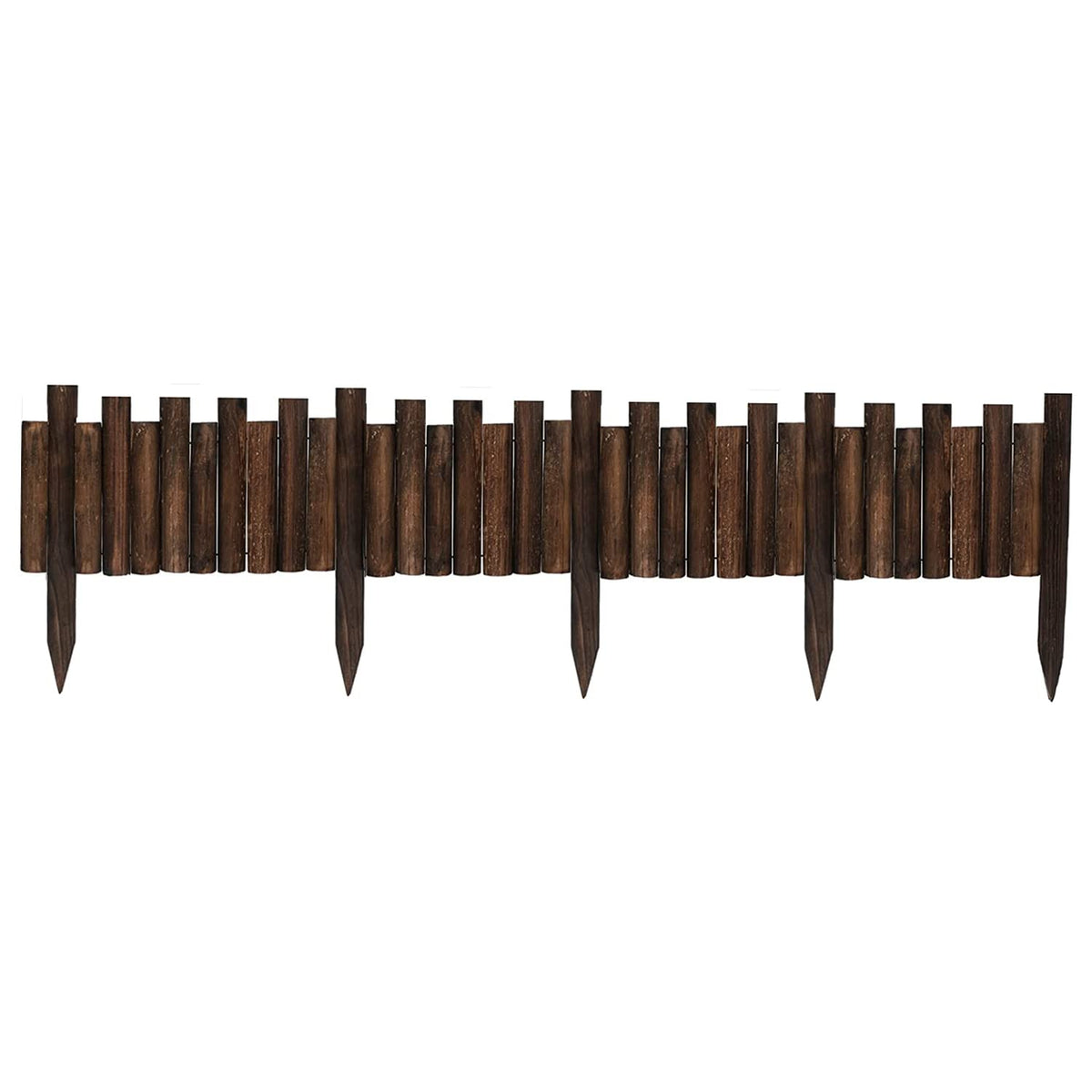 Worth Garden fence side view defines garden borders with a durable burnt finish.