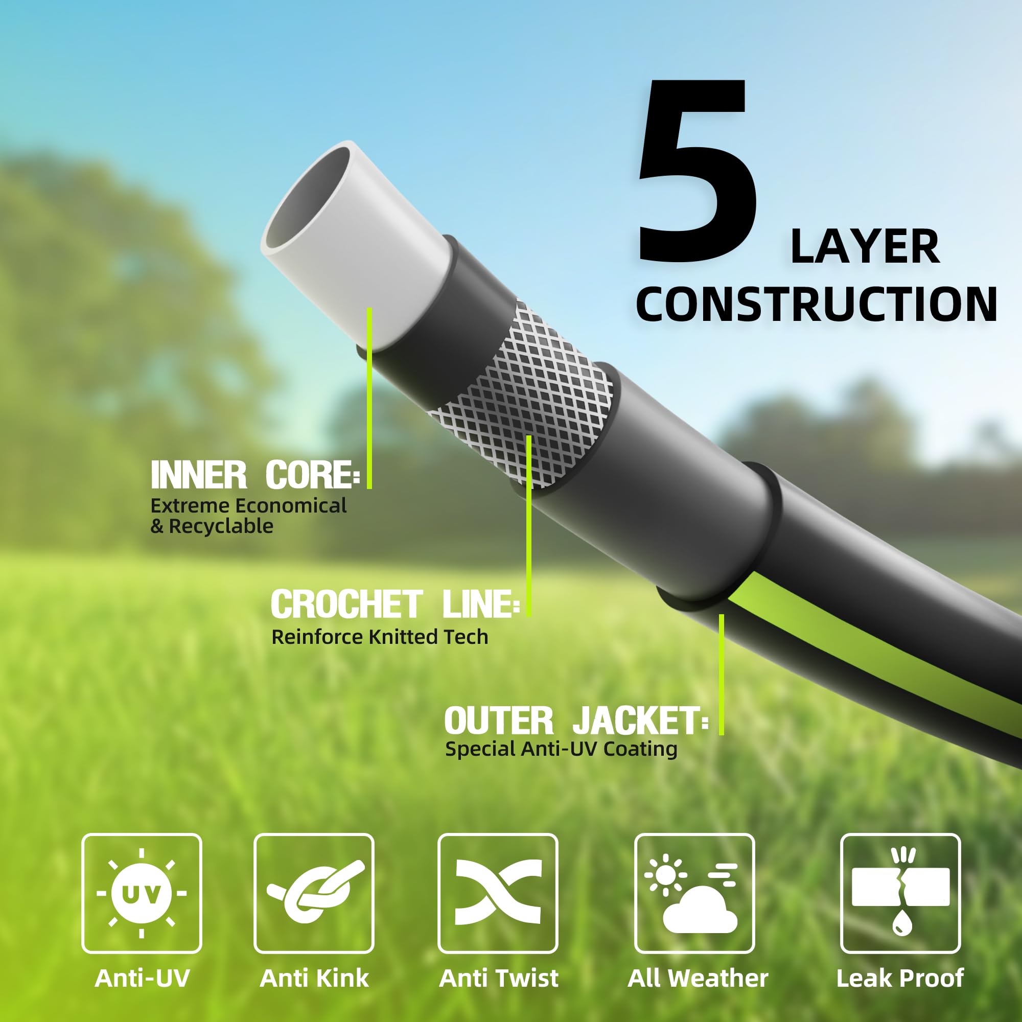 Worth Leader Short Garden Hose brass-aluminum fittings ensure leakproof connections
