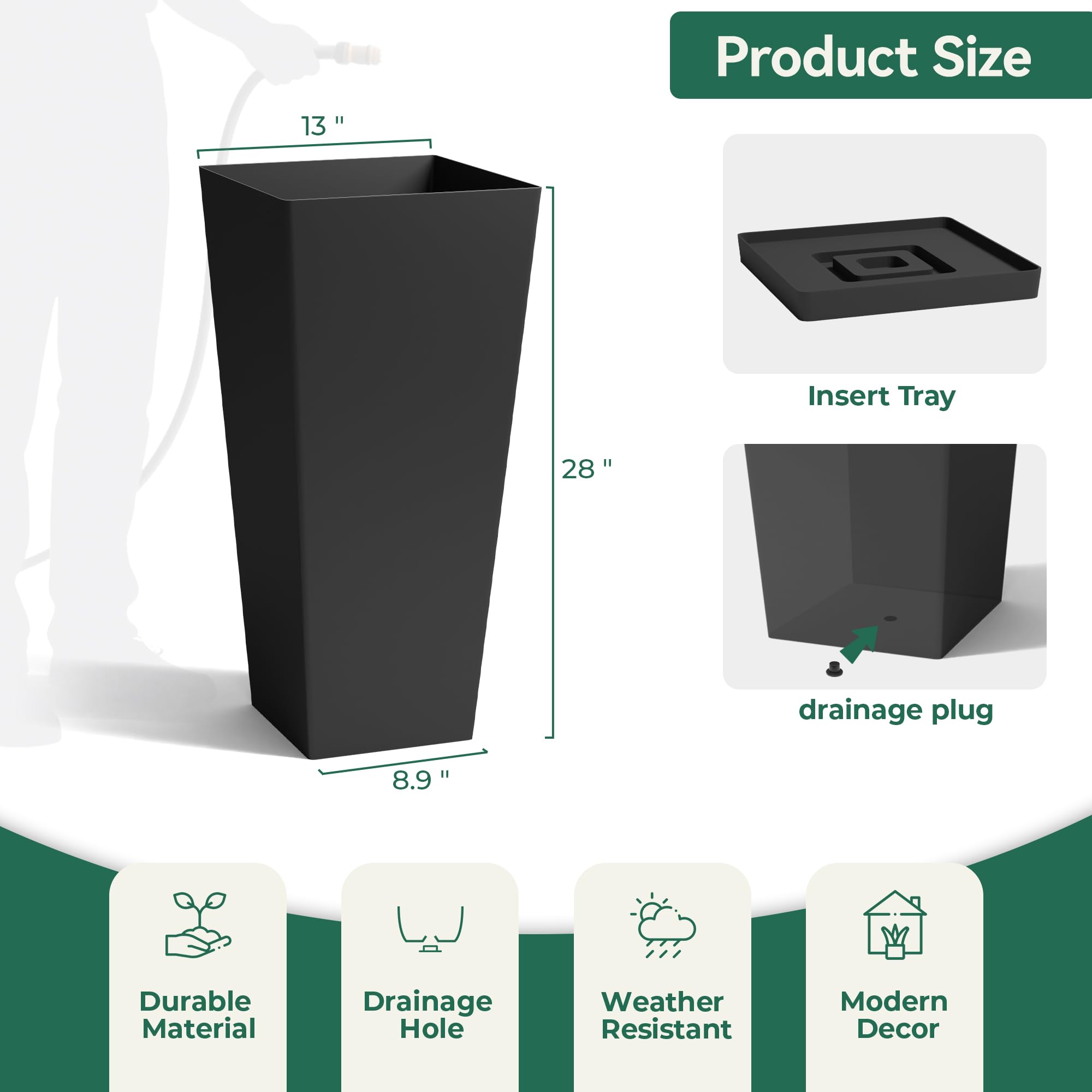 Worth Garden planter with bottom drainage hole supports efficient watering.