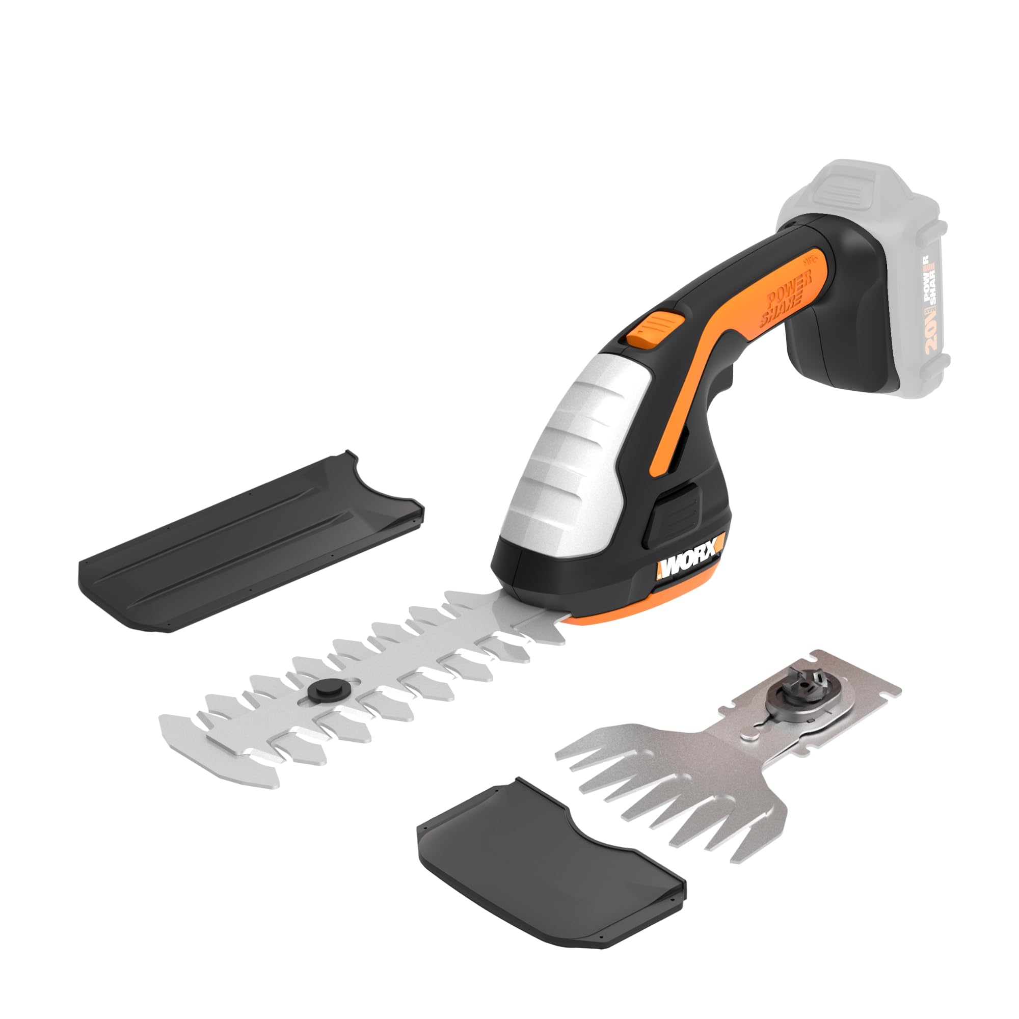WORX 20V 2-in-1 cordless hedge trimmer overview showing compact design for quick touch-ups
