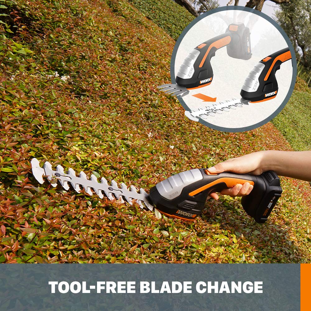 WORX 8in shrub blade trims mid-sized hedges with precision