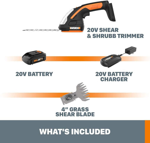 WORX 20V battery and charger included for immediate use