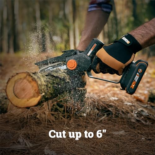 WORX pruning saw safety guard in use for safer trimming