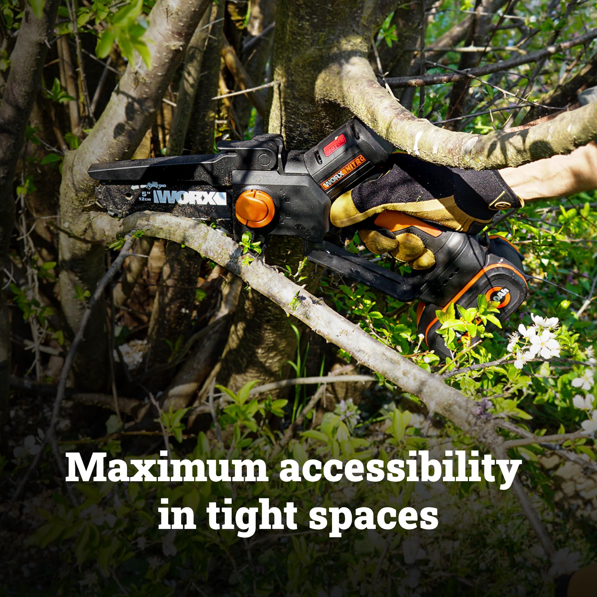WORX pruning saw tool-less chain tension for quick reliable tuning