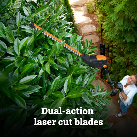 WORX hedge trimmer with shoulder strap for control