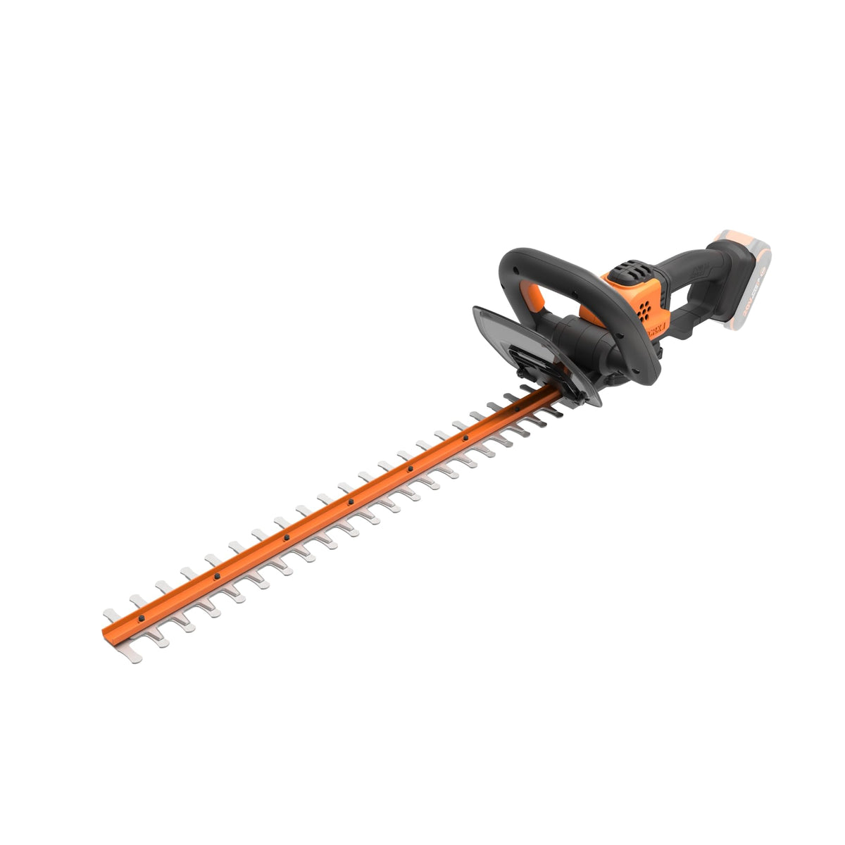 WORX WG261.9 22-inch cordless hedge trimmer with dual-action blades for clean cuts.