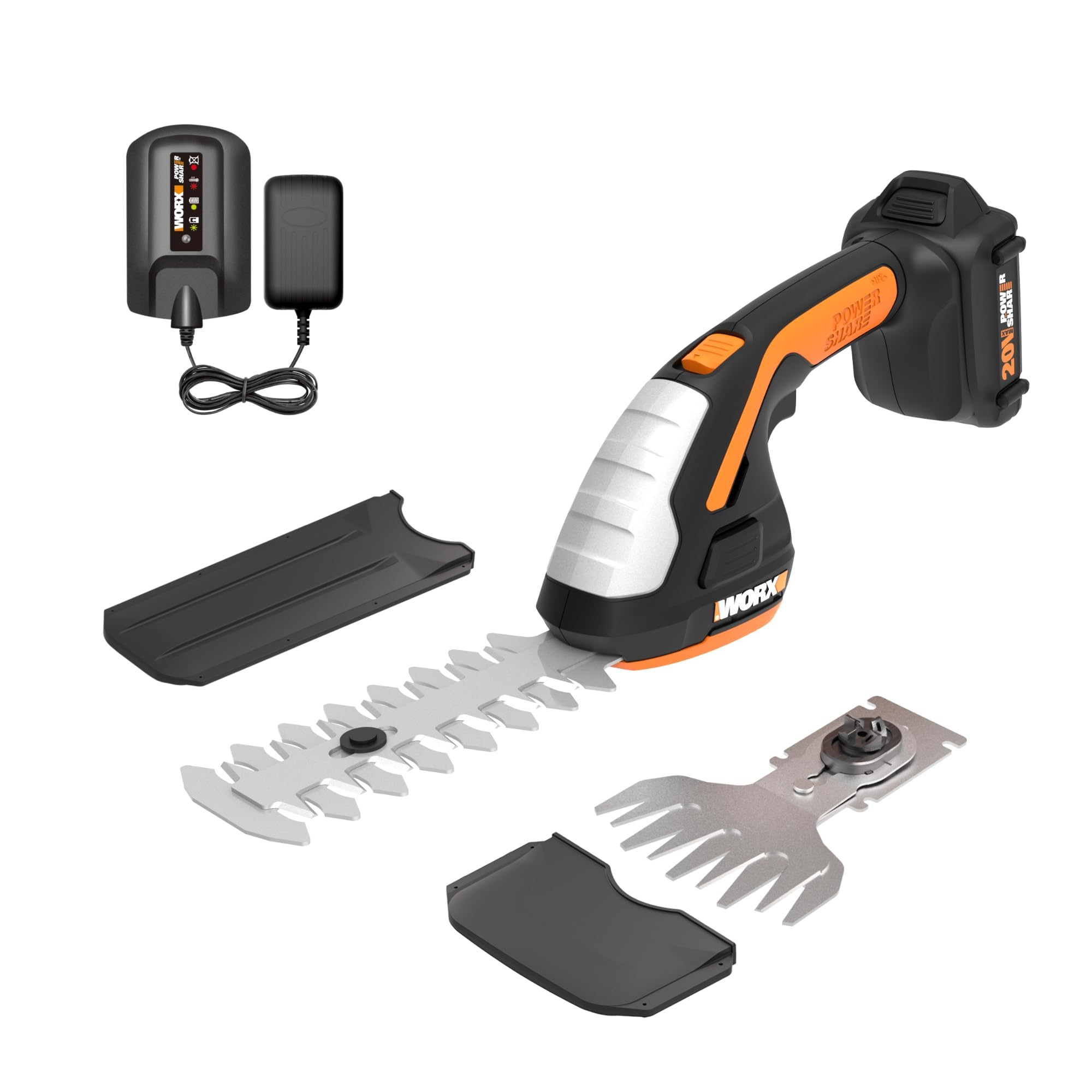 WORX WG801 2-in-1 cordless hedge trimmer front view for precise trimming