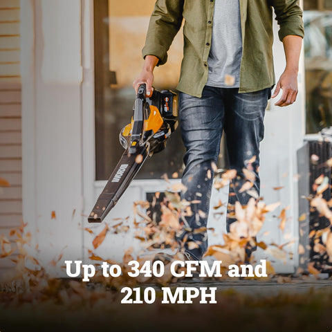 WORX brushless motor detail highlighting longer runtime and more power.