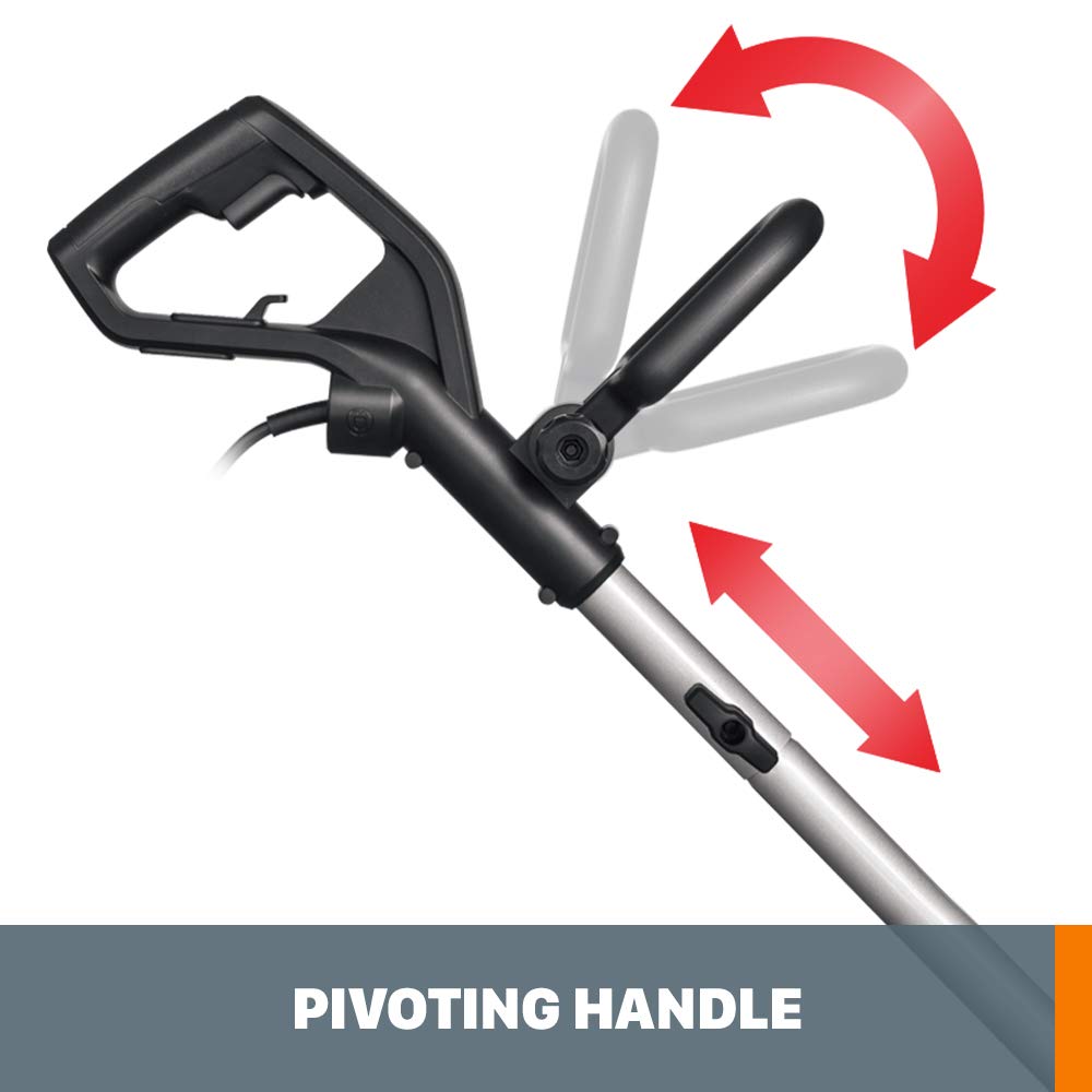 WORX edger adjustable shaft and D-grip for ergonomic control at any height.