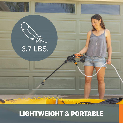 WORX Hydroshot with 2L bottle connector enables portable cleaning away from taps.