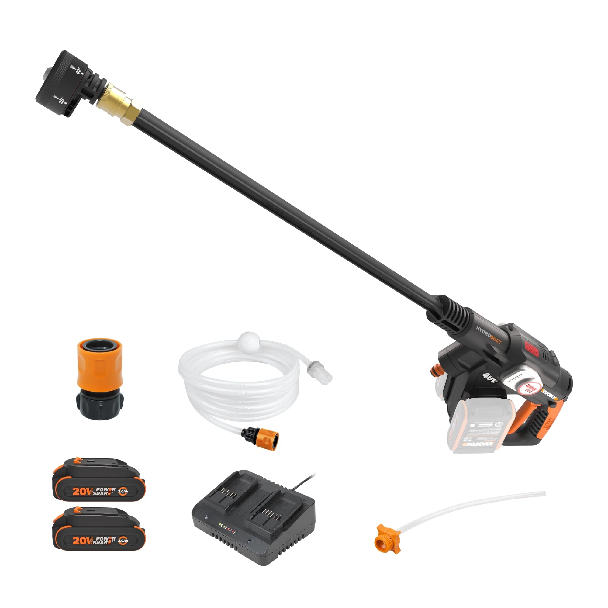 WORX HydroShot 800 PSI brushless motor for efficient outdoor cleaning.