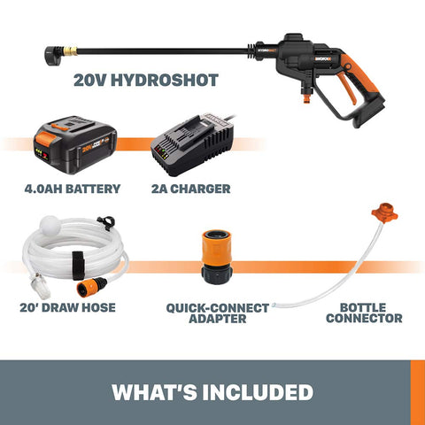 WORX Hydroshot attachments showcase machine-ready for turbo nozzles and scrubbers.