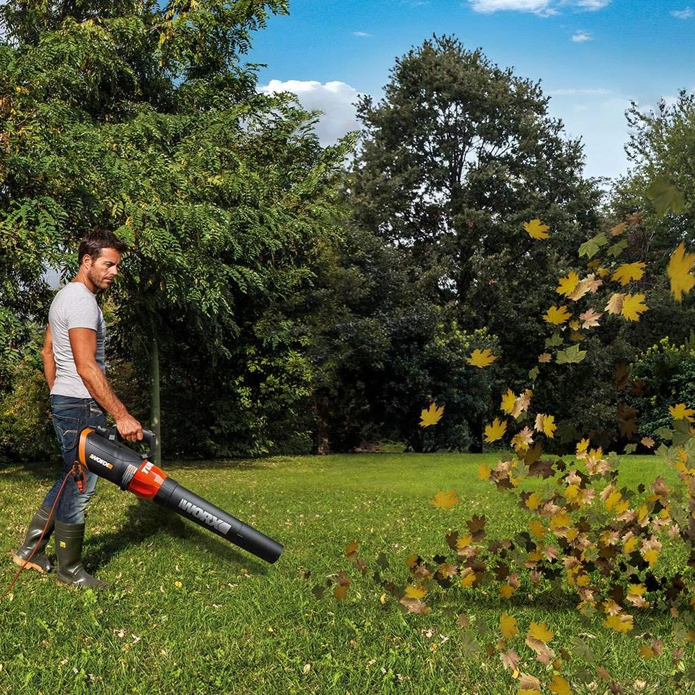 WORX Hyper-stream nozzle attached focuses air for tougher cleanup tasks