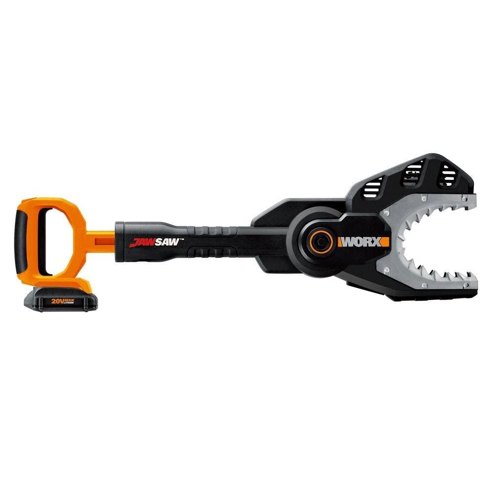 WORX Jawsaw bar retracted for safe storage and ground cutting.